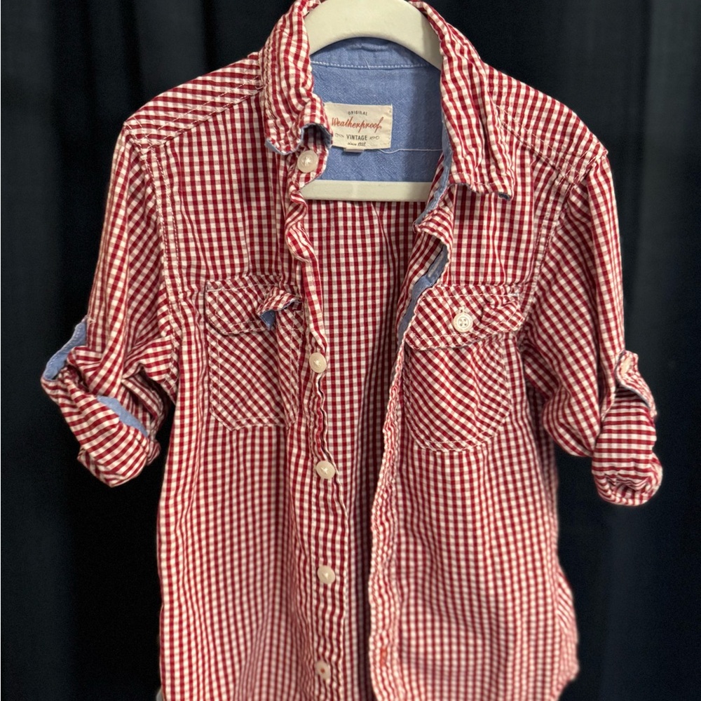 Weatherproof Vintage Shirt Boys 5 Red Plaid - Long sleeve Casual Button Up